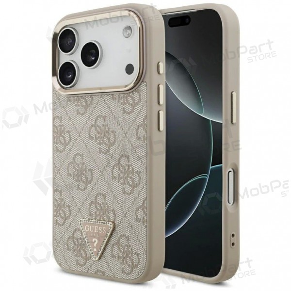 Custodia per Apple iPhone 17 Pro Max - Guess PU Leather 4G Strass Triangle Logo Gold Frame MagSafe (rosa)