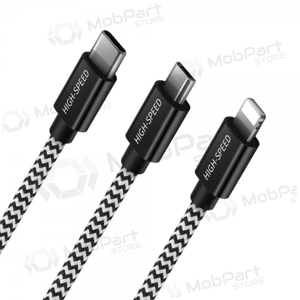 Cavo USB Dux Ducis K-ONE 3in1 microUSB-Lightning-Type-C FastCharging 1.2m