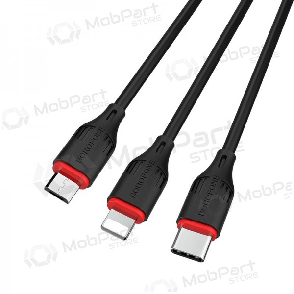 USB cavo Borofone BX17 3in1 microUSB-Lightning-Type-C 1.0m (nero)