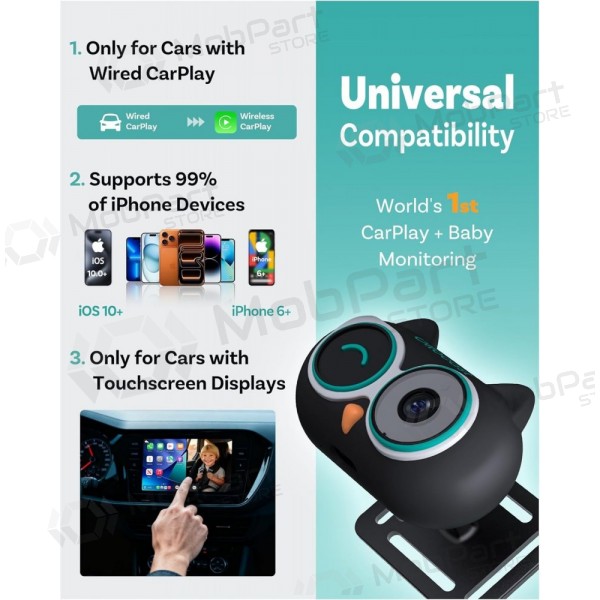 Adattatore CarPlay wireless Ottocast Cabin Care CA520-T con funzione baby monitor nero