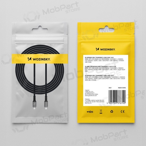 Cavo USB-C Wozinsky WPS-UY41S da USB-C a USB-C 1 m Thunderbolt 4 USB4 240 W 8K nero