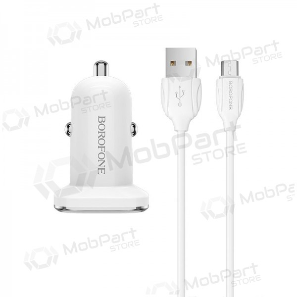 Caricatore automobilinis Borofone BZ12 USB + microUSB (2.4A) (bianca)