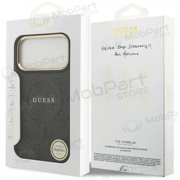 Custodia per Apple iPhone 17 Pro - Guess PU Leather 4G Gold Frame MagSafe (nera)