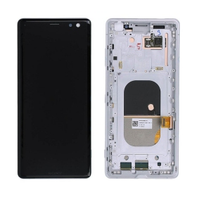 Sony Xperia XZ3 H8416 / H9436 schermo / display (bianca) (con una cornice) (usato grade B, originale)