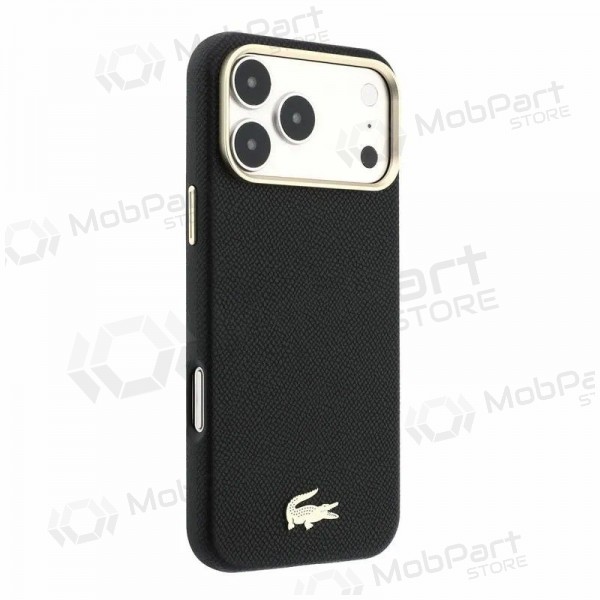 Custodia per Apple iPhone 18 Pro Max - Lacoste PU Leather Champs Elysees Gold Logo MagSafe (nera)