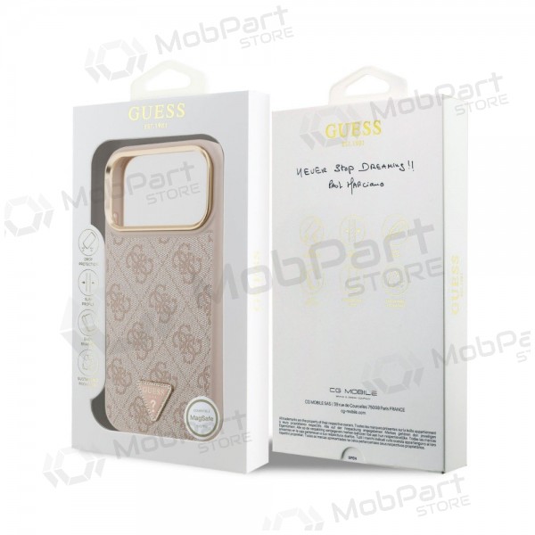 Custodia per Apple iPhone 18 Pro Max - Guess PU Leather 4G Strass Triangle Logo Gold Frame MagSafe (rosa)