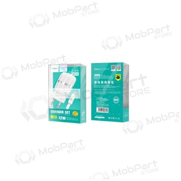 Caricatore FastCharge HOCO C41A Wisdom Dual USB + microUSB cavo (5V 2.4A) (bianca)