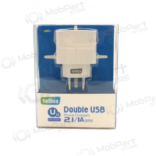 Caricatore Tellos su USB (dual) (1A+2.1A) (bianca)