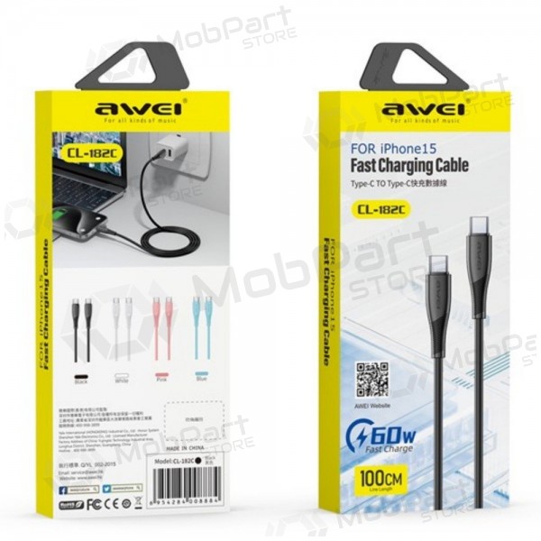 USB cavo Awei CL-182C USB-C to USB-C 1.0m nero