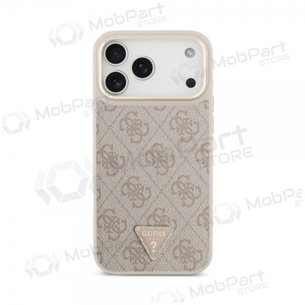 Custodia per Apple iPhone 18 Pro Max - Guess PU Leather 4G Strass Triangle Logo Gold Frame MagSafe (rosa)