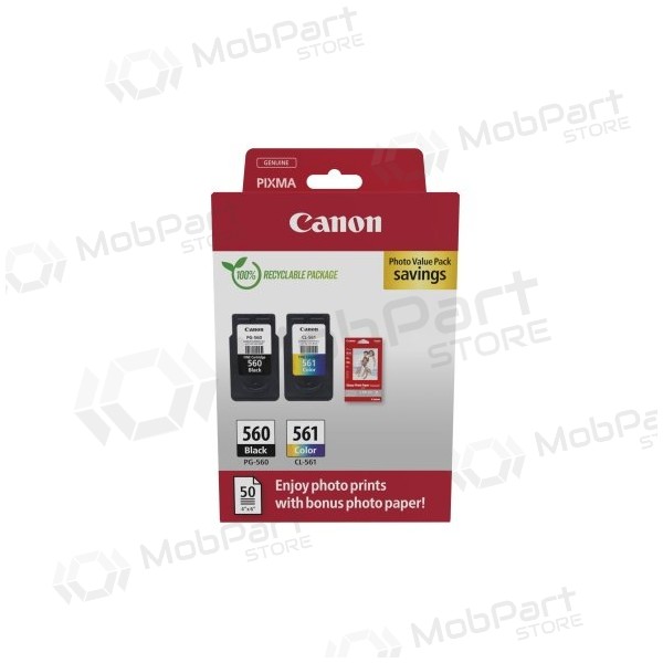 Canon CRG PG-560/CL-561 + Photo Paper Value Pack (3713C008) Set di cartucce a getto d'inchiostro, BK/CMY