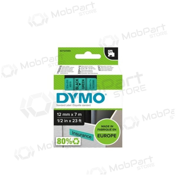 Dymo 45019 (S0720590) Nastro 12mm x 7m, nero su verde